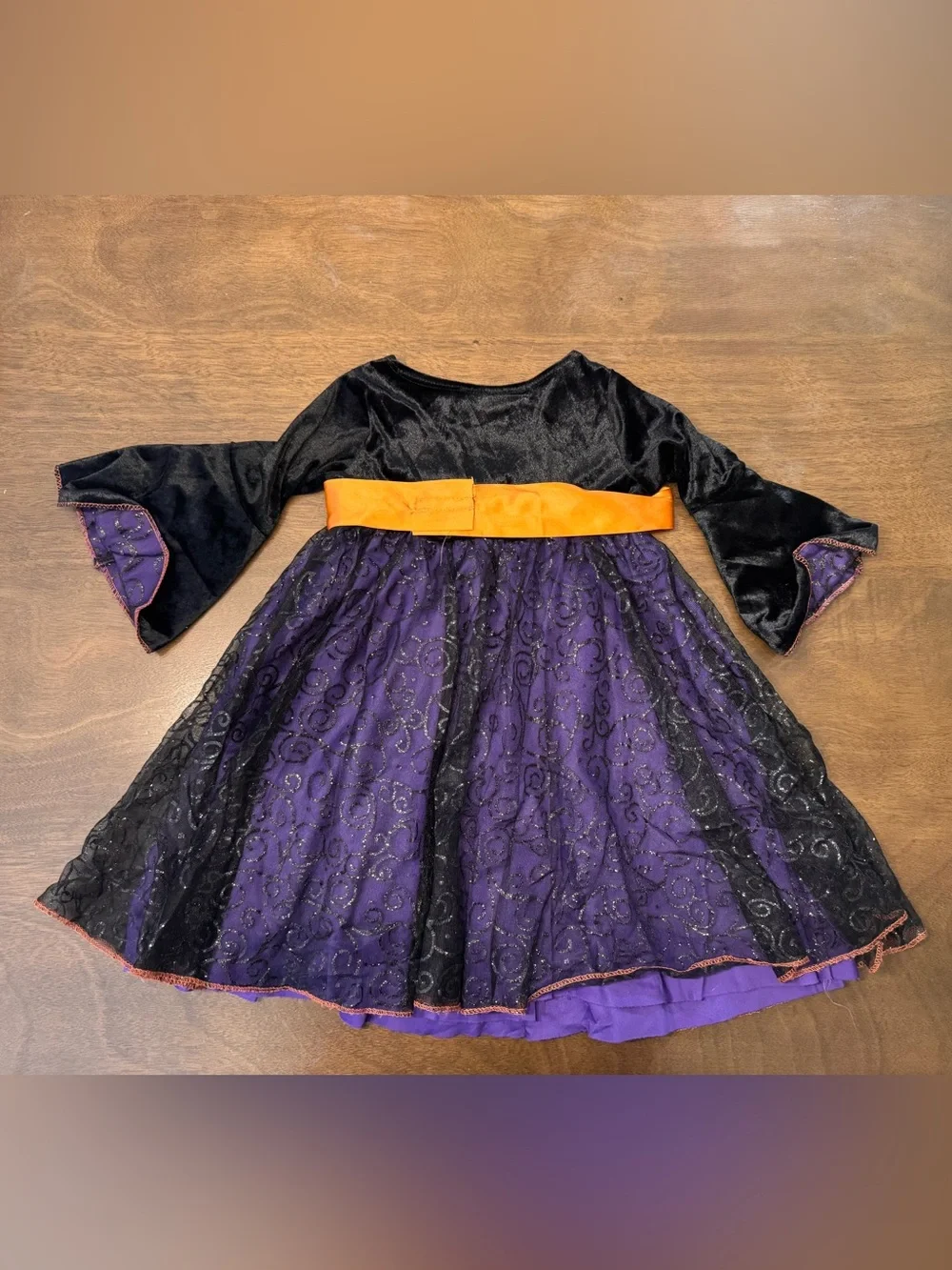 Toddler girls Halloween Witch Dress in Black, Purple & Orange Sash